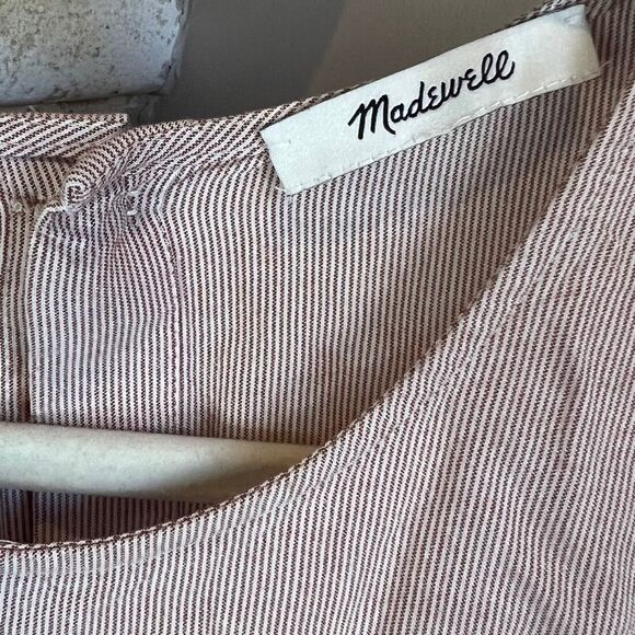 Madewell Women’s Red White Stripe Tie Front Button Back Short Sleeve Shirt Sz S - Picture 11 of 13